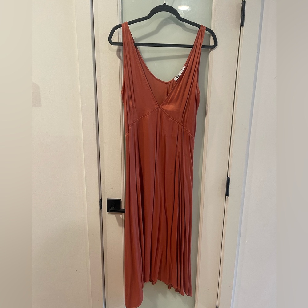 Zara pink silk long dress